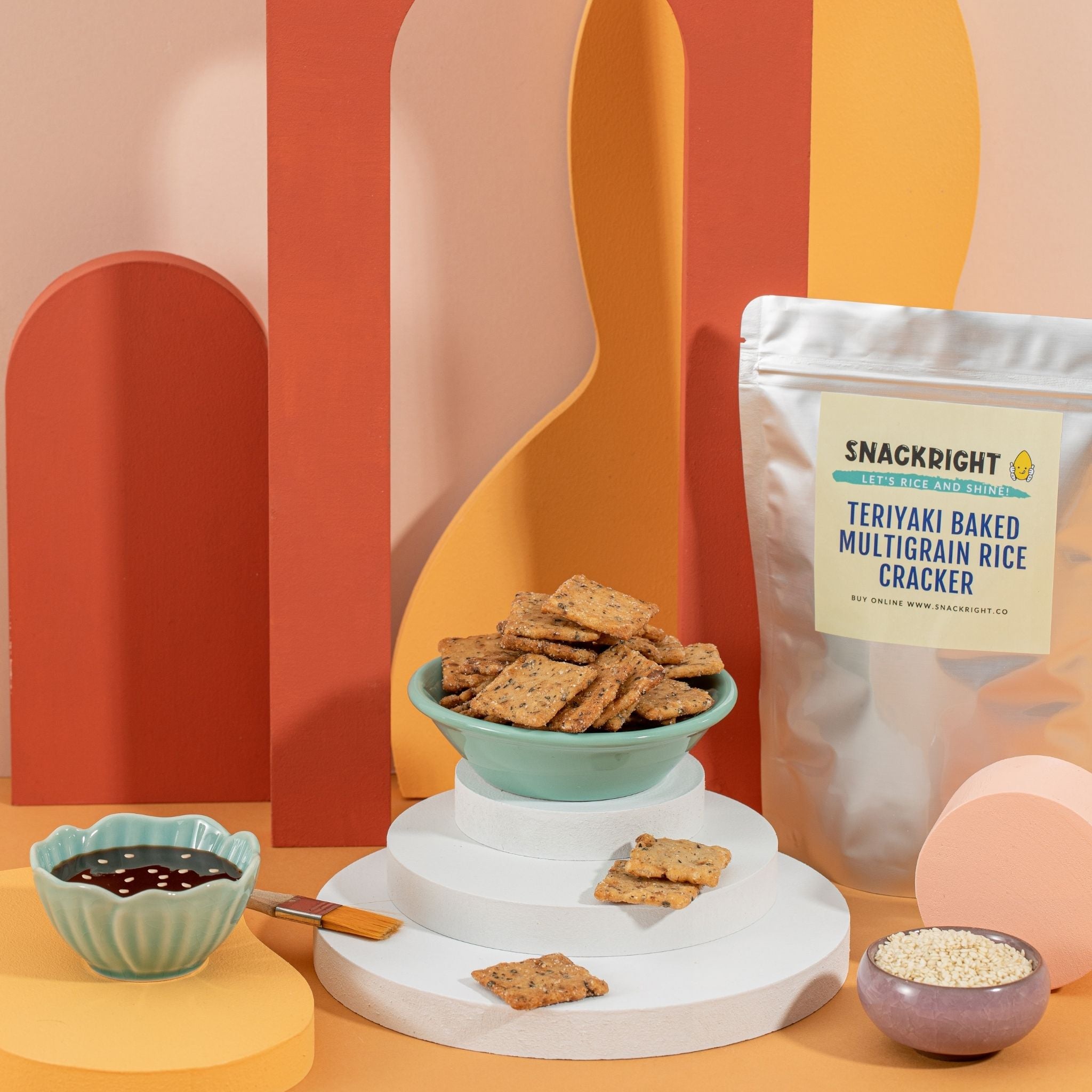 Teriyaki Multigrain Rice Cracker with vibrant background